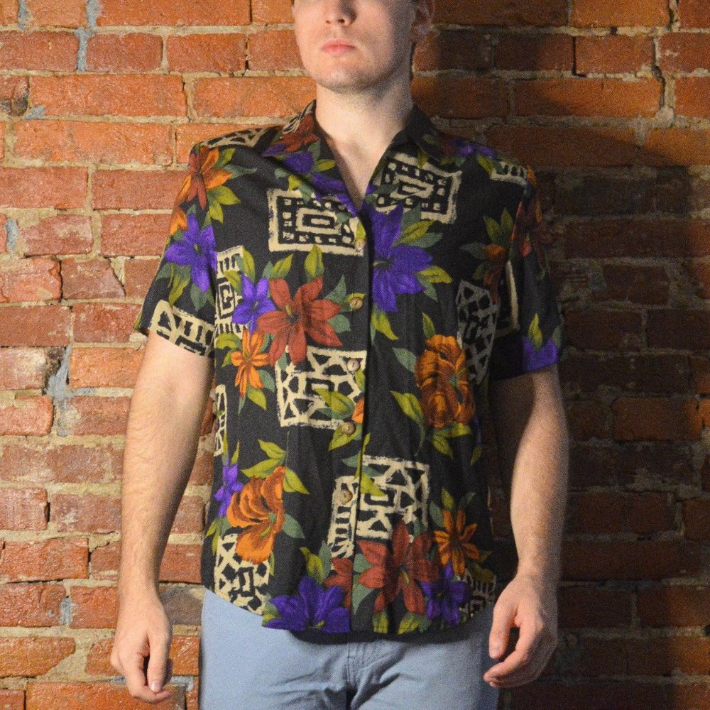 Vintage Abstract Floral Print Hawaiian Shirt
